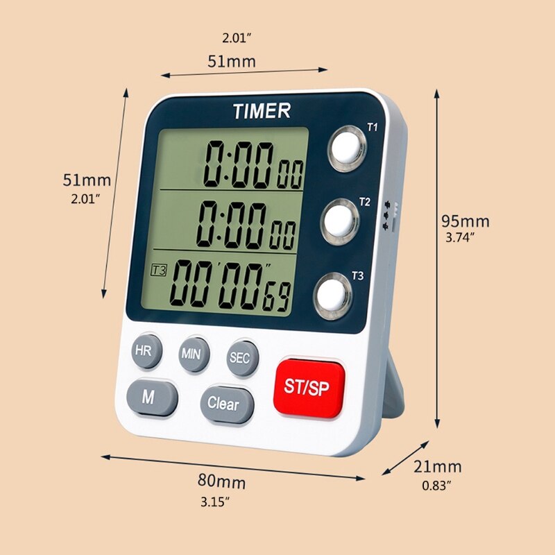 Digital Dual Kitchen Timer 3 Channels Count UP/Down Timer Cooking Timer Stopwatch Large Display Adjustable Volume B85C