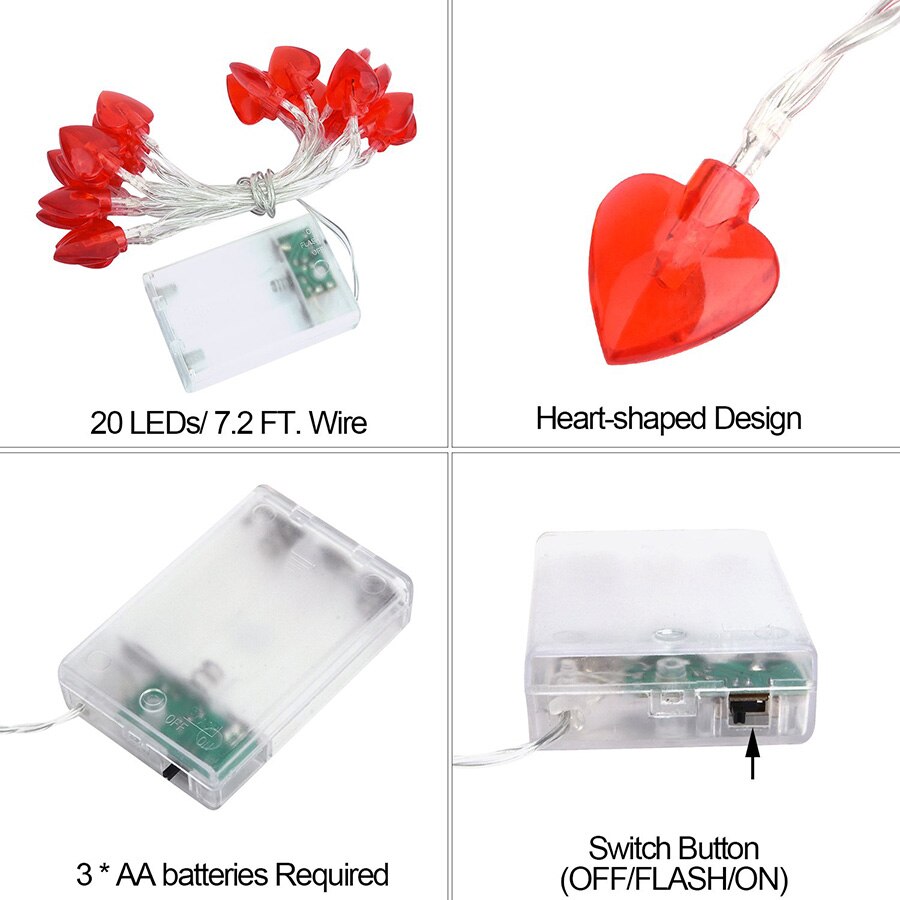 Battery Operated Heart Love Valentine Lights 10/20/30/40leds Heart Shaped String Lights for Wedding Party Birthday Home Decor