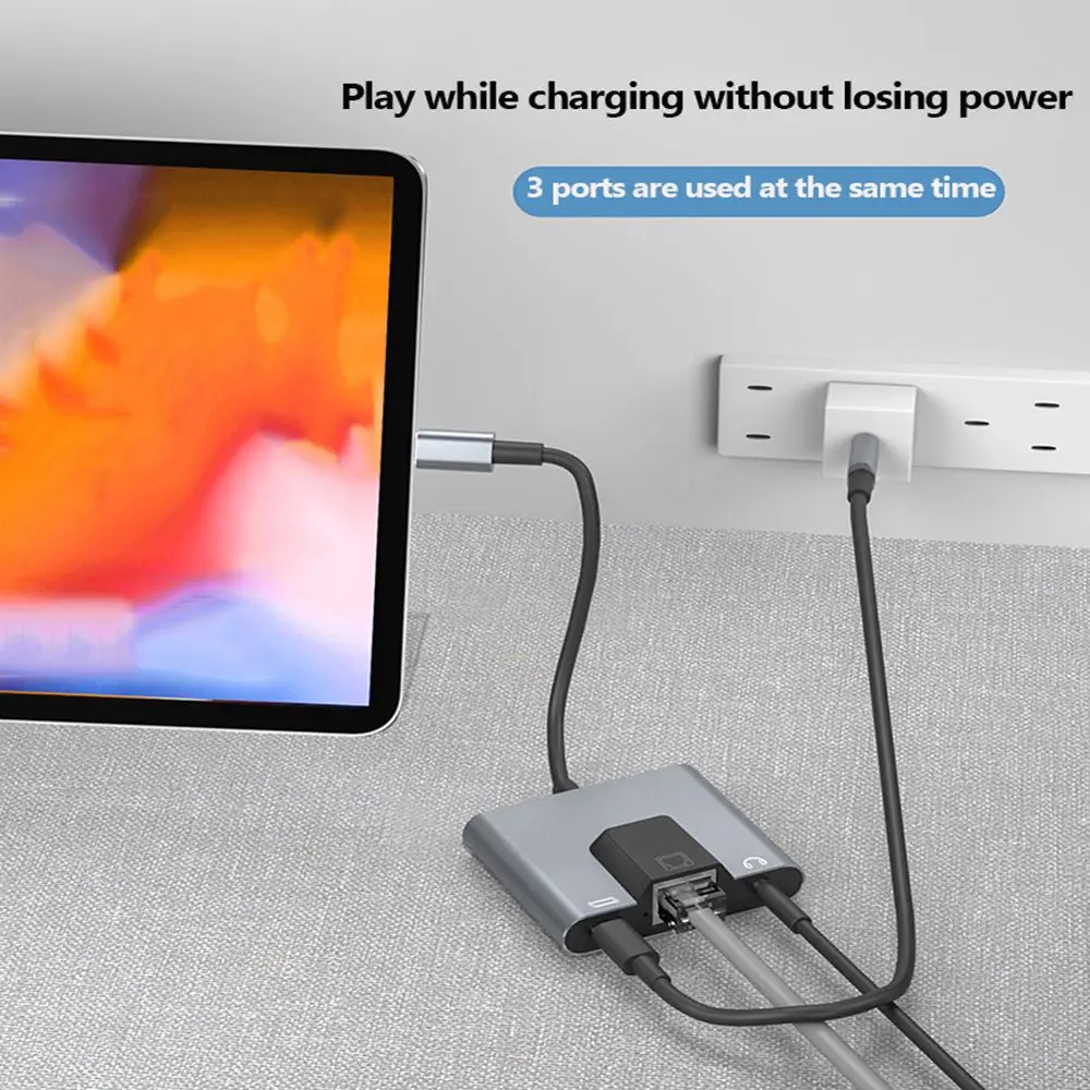 Type-C Naar Ethernet Lan Netwerkadapter Hub Usb C Naar 3.5Mm Audio Pd Snel Opladen Docking Station Voor Laptop Mobiele Telefoon Tablet