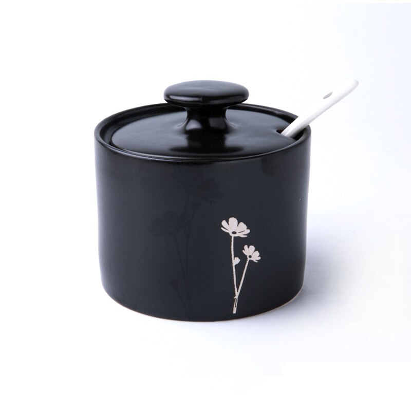 Household with lid spoon Japanese ceramic storage tank kitchen seasoning candy biscuit coffee bean storage tank: B