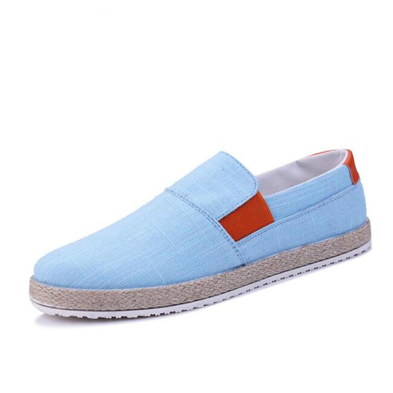 Zomer herenschoenen instappers casual schoenen voor jonge heren ademende canvas loafers lage schoenen heren platte schoenen: Hemelsblauw / 9