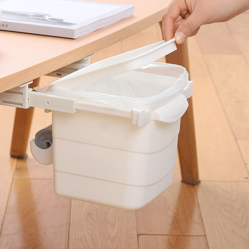Retractable Hidden Waste Bin Under Table Hanging Garbage Trash Can Desktop Trash Can Tool Office Home Supplies