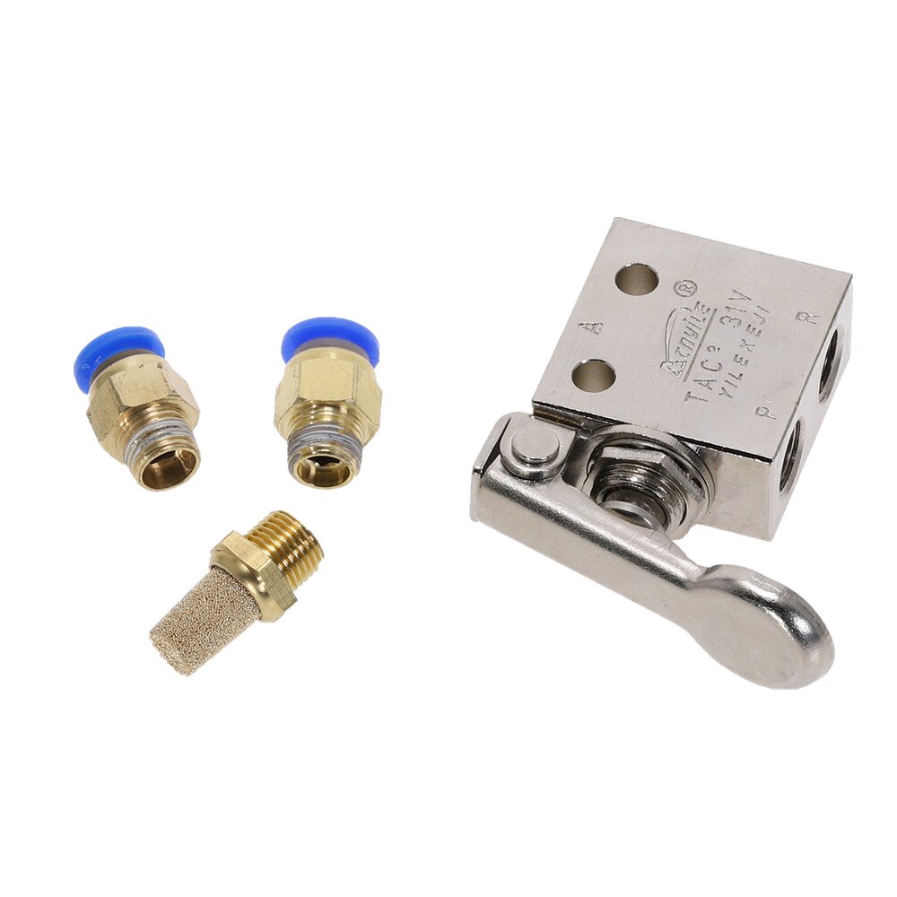 Mechanical Valve TAC2-31V 1/8" Thread 2 Position 3 Way Spring Return Lever Air Pneumatic switch Valve w Fittings