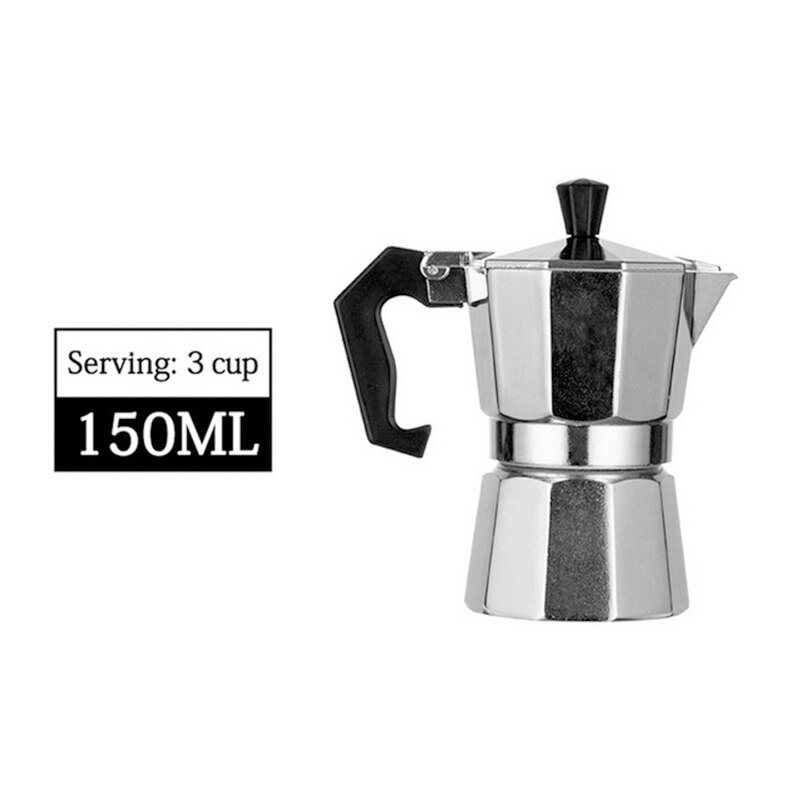 Aluminum Mocha Latte Coffee Maker Moka Espresso Cafeteira Percolator Pot 1cup/2cup/3cup/6cup/9cup/12cup Stovetop Coffee Maker: 150ml