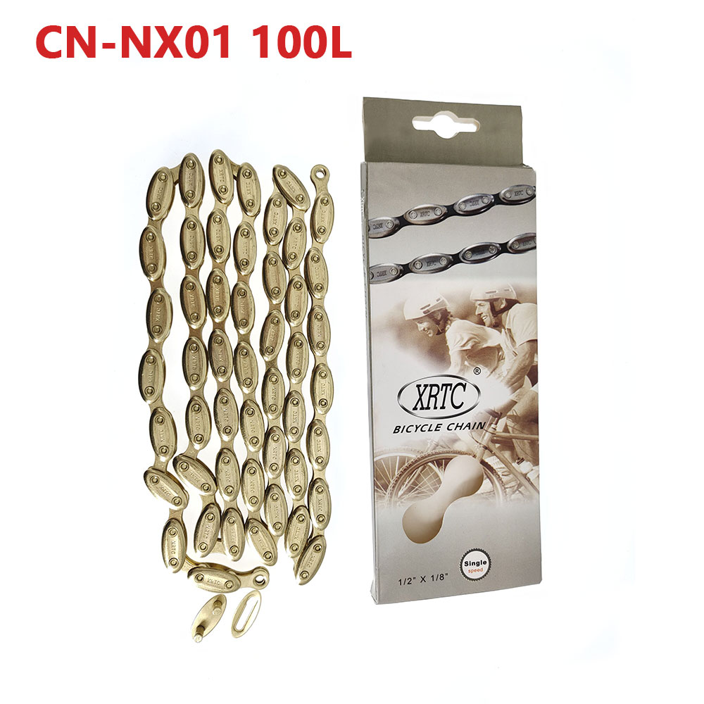 Cadena NX01 Cadena de bicicletas de oliva de una sola velocidad 100 eslabones NX 01 Cadena de bicicleta de carretera de piñón fijo para bicicletas de montaña con hebilla de liberación rápida: YELLOW