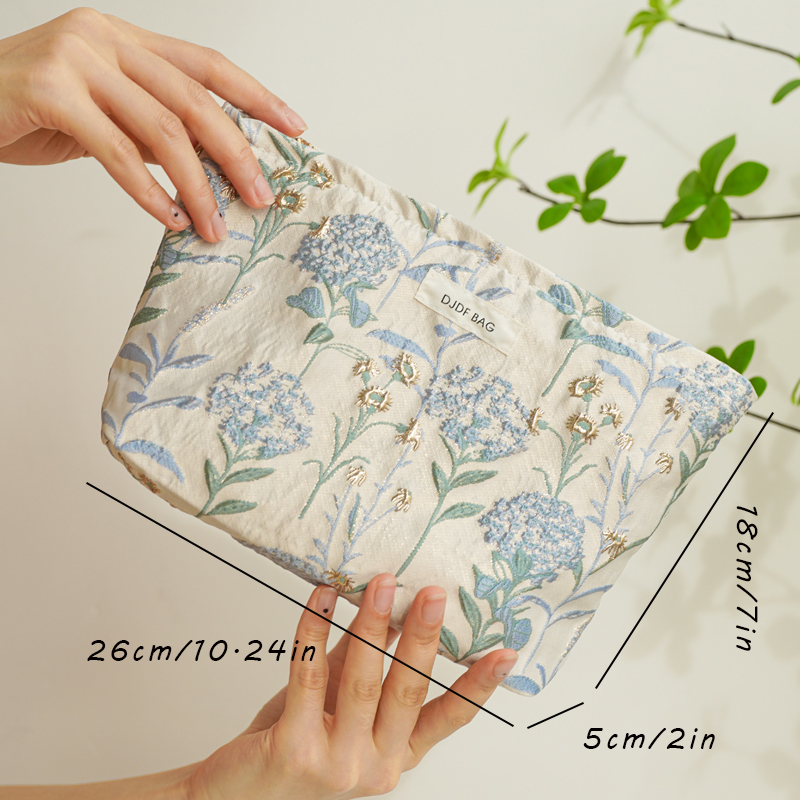 Bolsa de maquillaje para mujer, ramo azul, servilleta sanitaria de gran capacidad, retoque, suministros de maquillaje, bolsa de almacenamiento de lona, neceser