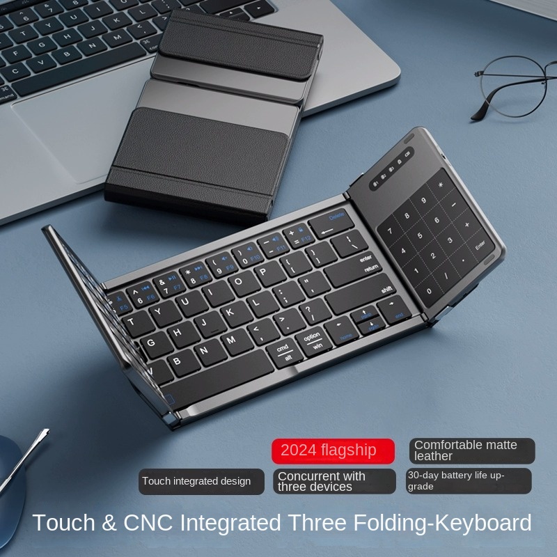 Draagbare Draadloze Opvouwbare Toetsenbord Bluetooth Touchpad Mobiele Telefoon Tablet Notebook Muis Set Meerdere Apparaat Universele Keycaps 2024: Marineblauw