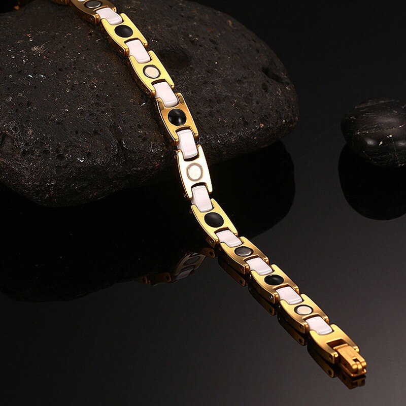 Tungsten Carbide White Ceramic Bracelet for Women Germanium Magnets Bracelet Gold Color Female Jewelry
