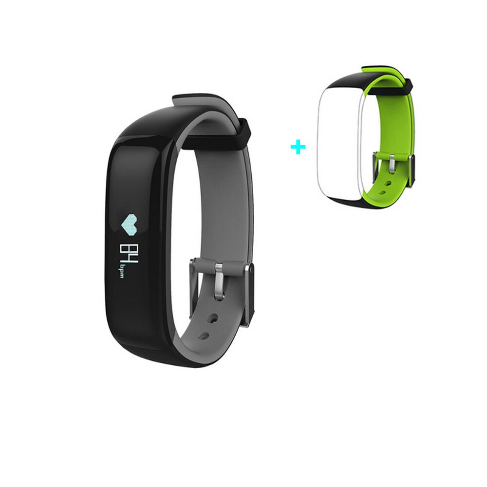 P1 Smartband Orologi Misuratore di Pressione Sanguigna Intelligente Braccialetto Bluetooth Heart Rate Monitor Intelligente Wristband Fitness per iOS Android Phone: add a green belt-2