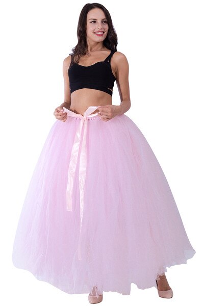 Schwarz Hoopless Lange Petticoat Hochzeit Krinoline Ballkleid Unterrock Schichten Tüll Rock Frau Erwachsene Tutu Braut Zubehör: Light Pink