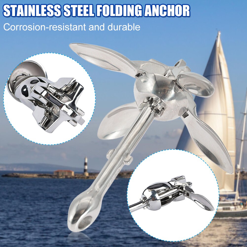0.7KGS Folding Grapnel Anchor Marine Grade Stainless Steel Portable Anchor Kit For Small Watercraft Dinghies Kayaks Paddle Boat