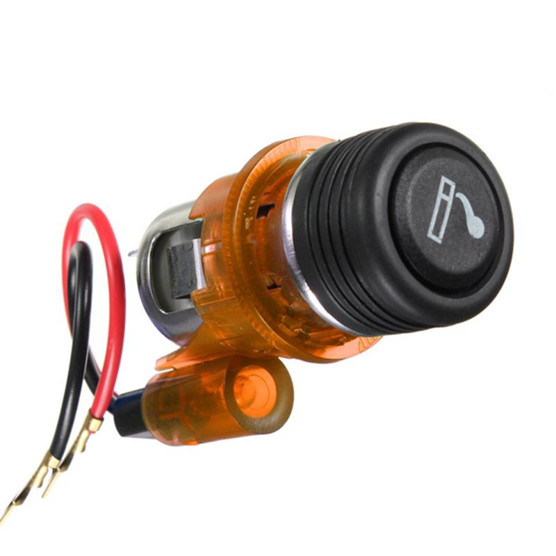 The Universal Illuminous Car Cigarette Lighter Assembly 12V for Auto Motorcycle with Socket & Cable: Orange