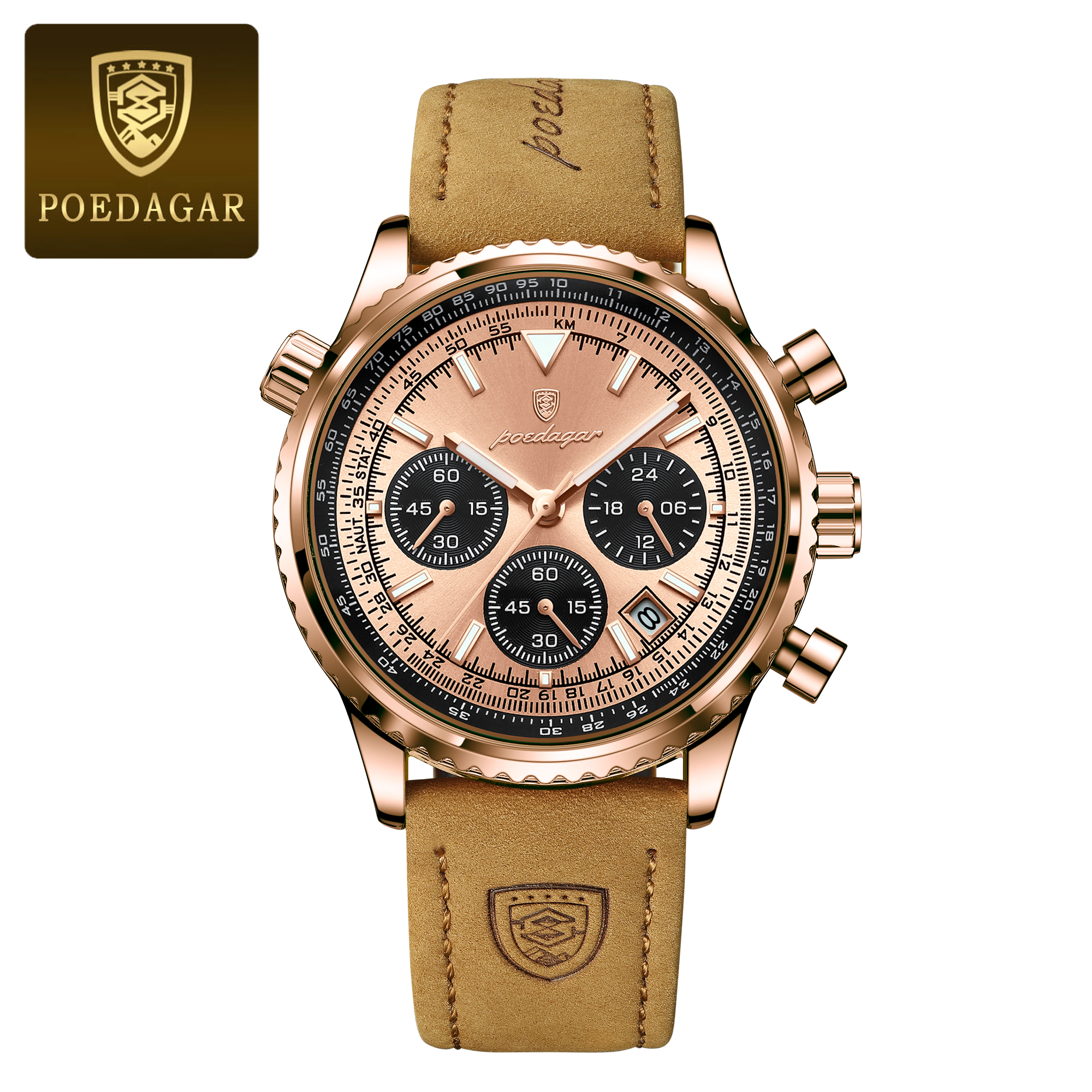 POEDAGAR oben Luxus Männer Uhr Wasserdicht Leucht Datum Chronograph Sport Mann Armbanduhr Leder herren Quarz Uhren Männlich Reloj: Elfenbein