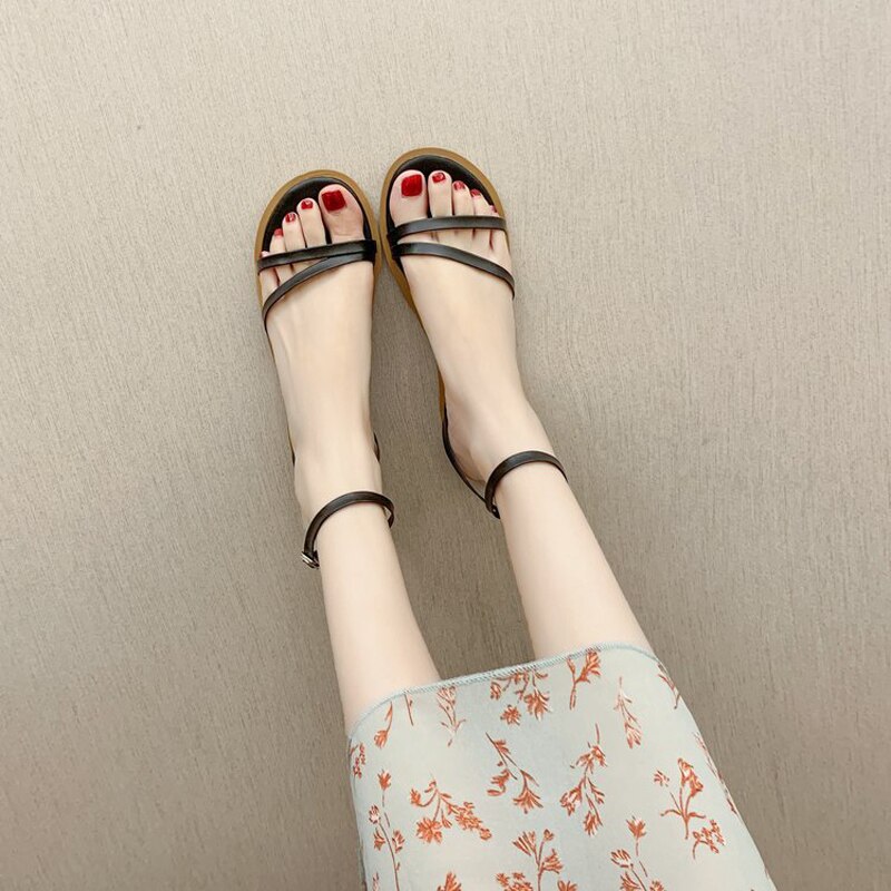 Vrouwen Rome Sandalen Zomer Mode Retro Casual Outdoor Strand Gesp Enkel Starp Open Teen Flats Vrouwelijke Schoenen Sandalias
