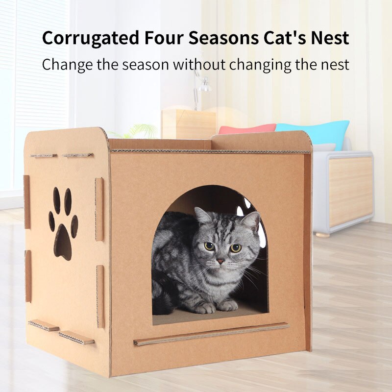 Tools Cat House Carton Box DIY Scratch Board Pet Kitten Have Small Window Indoor Self Assembly Corrugated Paper Toys Supplies