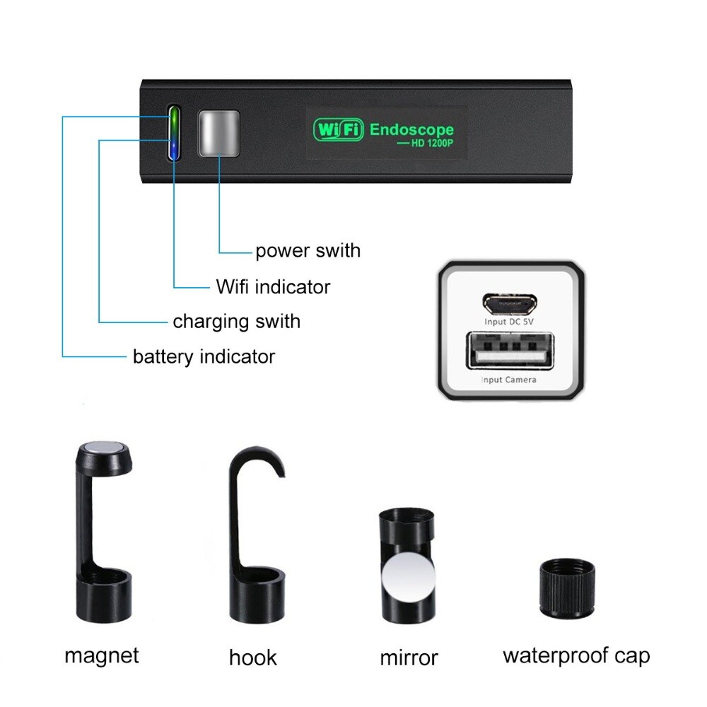 HD 1200 P Wifi Endoskop Kamera 2 m/5 m/10 m Halbstarre Kabel IP68 Wasserdichte Endoskop inspektion Kamera für Android/iOS Telefon