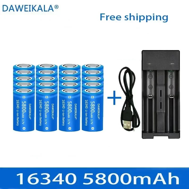 5800 mah genopladelige 3.7v li-ion batterier 16340  cr123a til led-lommelygte vægoplader, rejse til 16340 cr123a batterier: Orange