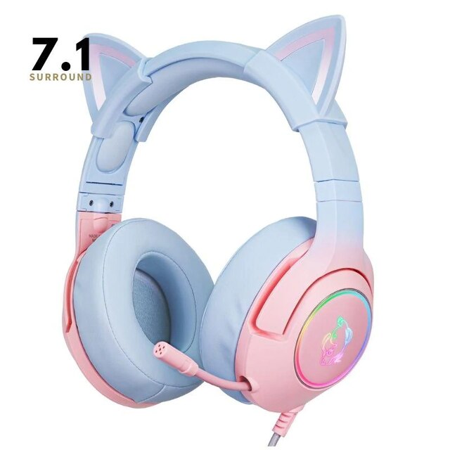 （original box）onikuma  k9 pink cute cat ear hovedtelefon med mikrofon gaming headset og støjreducerende med led lys
