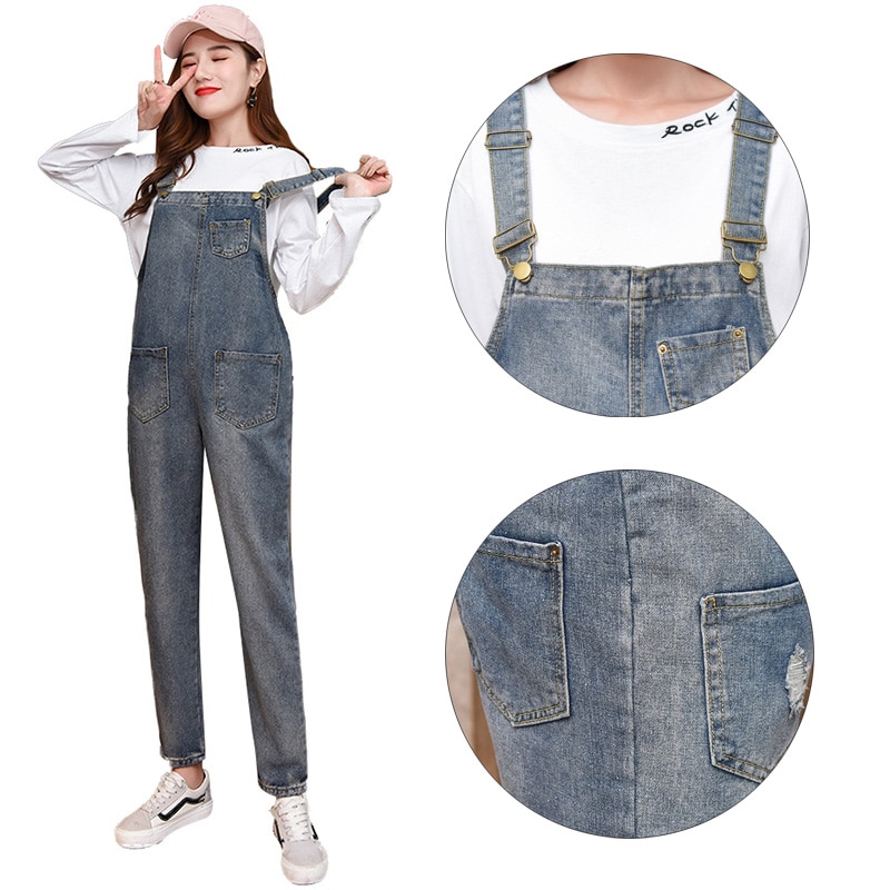 Denim Maternity Jeans Suspender Pants Overalls Braced Jumpsuits For Pregnant Women Uniforms 