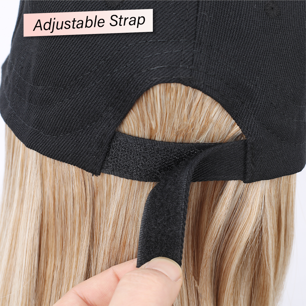 Boné de beisebol com extensões de cabelo sintético, liso, curto, bob, penteado ajustável, removível, peruca, chapéu, 10 polegadas, para mulher e menina