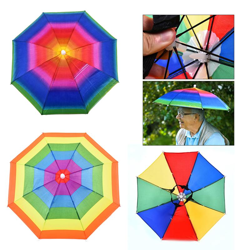 Fishing Caps Umbrella Hat Rain Raining Dry Cover Heat Adjustable Colorful Rainbow Folding Cap For Adults And Children