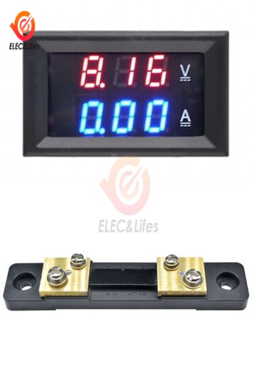 Dc 0-100v 50a elektronisk digitalt voltmeter amperemeter 0.56 '' led display spændingsregulator volt amp meter tester med shunt: Rødblå 1 sæt
