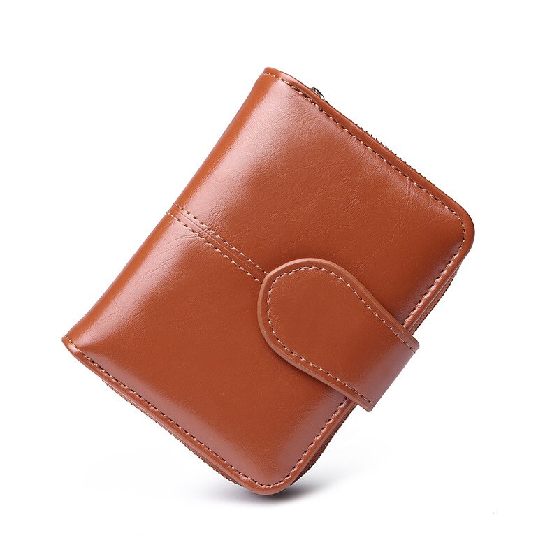 Short Wallet Female Waxed Leather Retro Coin Purse Hasp Coin Bag Student Wallet: Brown