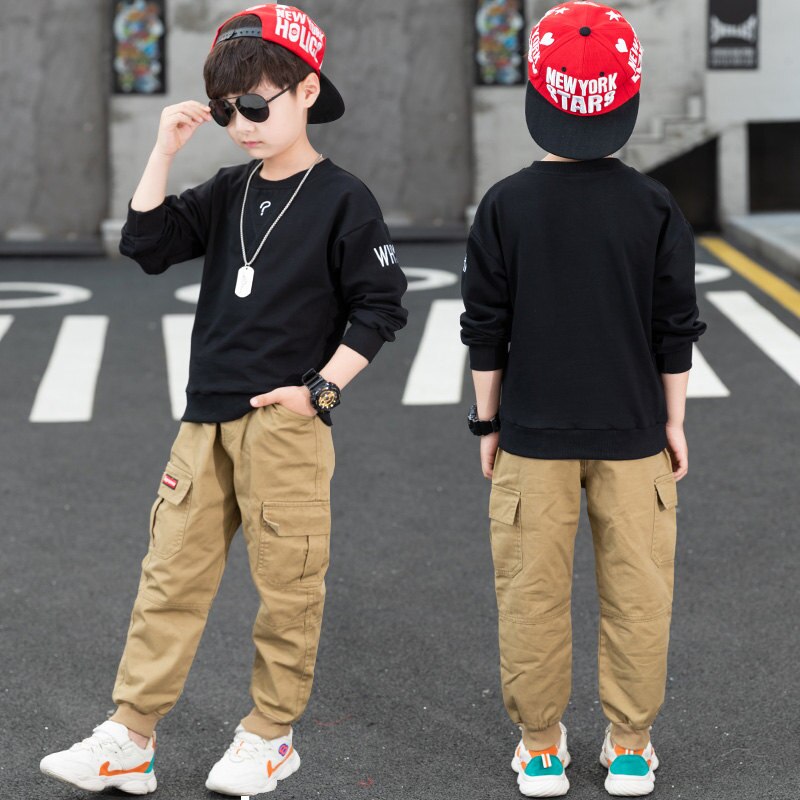 Sudadera de manga larga para niños, ropa coreana, traje de algodón de Color blanco y negro, 5, 7, 9, 11, 13, 14 años, primavera y otoño