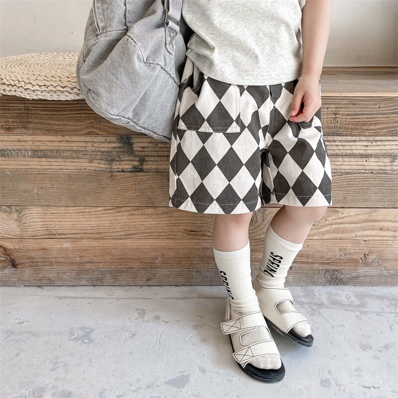 Pantaloncini scozzesi in cotone lavato Unisex estivi 1-6 anni ragazzi e ragazze pantaloni larghi al ginocchio all-match
