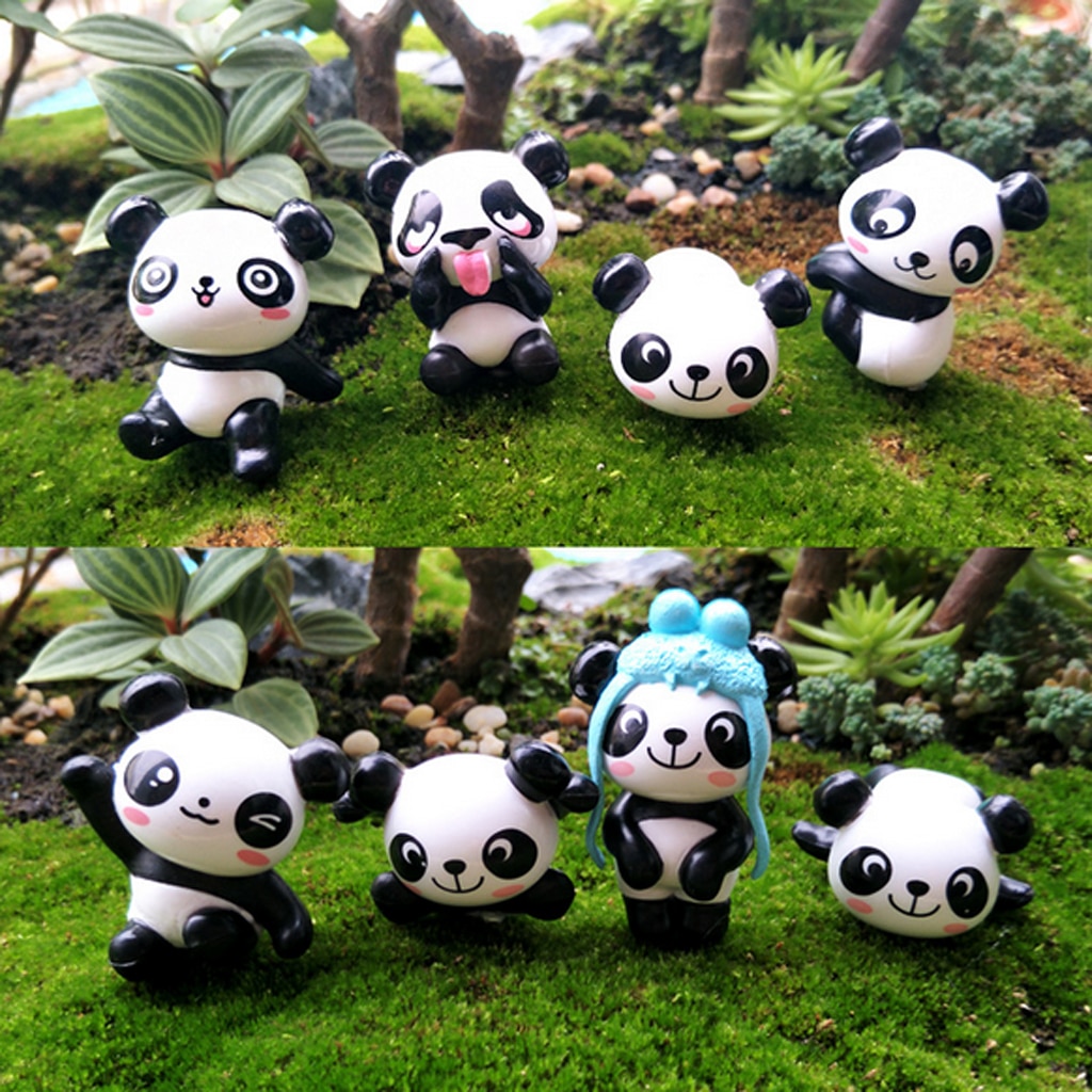 8 pieces Funny Panda Mini Bear Statue Bonsai Fairy Garden Landscape Decor