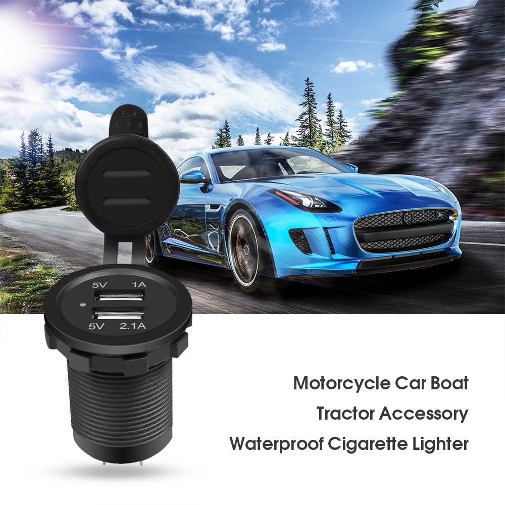 Kebidu-encendedor de cigarrillos Universal, cargador de coche DC12V-32V, cargador USB doble resistente al agua de vehículo USB, 2 puertos, 5V, 2.1A/1A