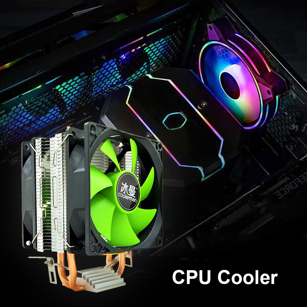 PWM Radiator Heatsink Desktop CPU Cooler Fan 2 Heat Pipes 3-Pin Power Cooling Fan Radiator Heatsink for Intel AMD