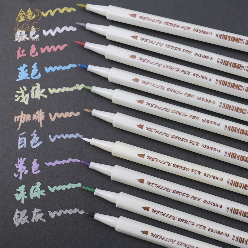 10 colores/caja Kawaii papelería revestimiento suave adornos para álbumes de fotos pluma de pintura de Metal rotulador fluorescente Color plumas de
