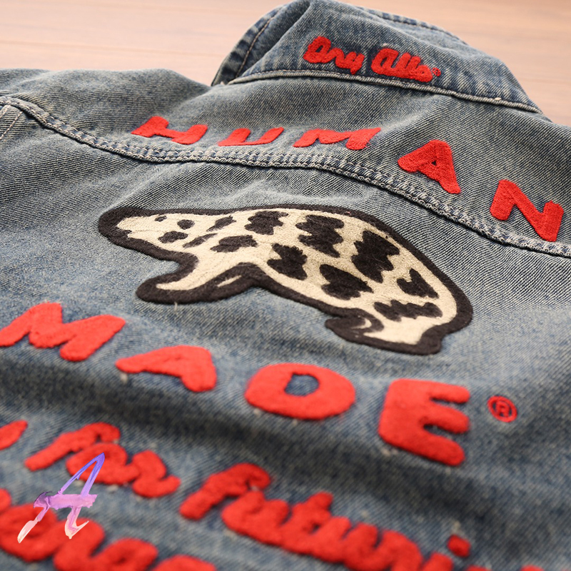 2022ss Human Made Jacket Embroidered Polar Bear Washed Retro Denim Jackets for Men Women