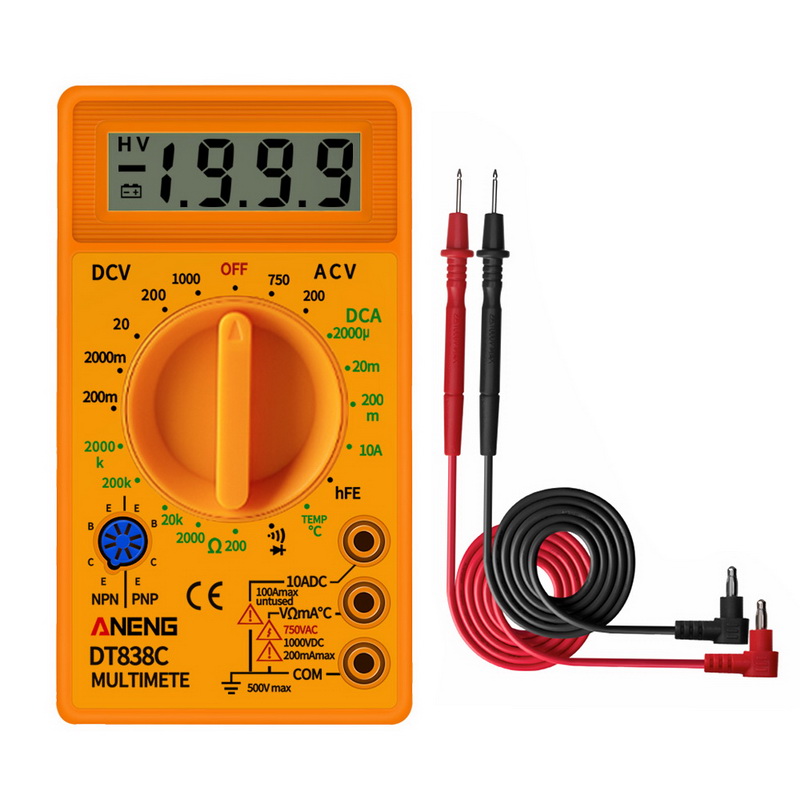 Junejour Digital Multimeter Voltmeter Ammeter Ohmmeter DC10V~1000V 10A AC 750V Current Tester Test LCD Display DT830B: DT838C  Yellow