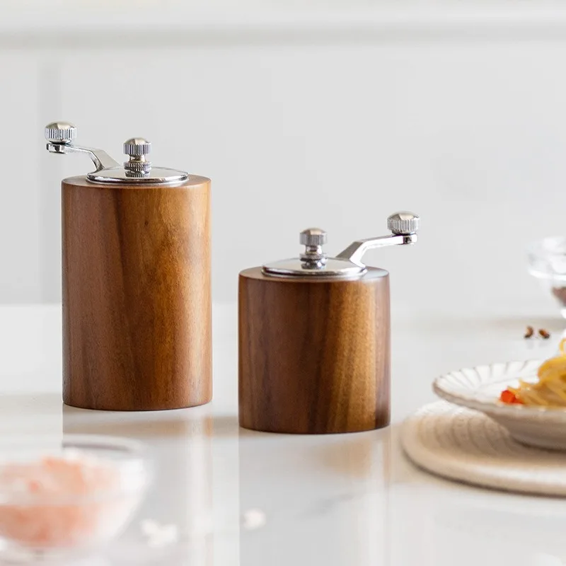 Macinapepe in legno Macinapepe manuale per semi di lino Macinapepe grossolanità regolabile Bottiglia per macinazione domestica Macinino per spezie a manovella