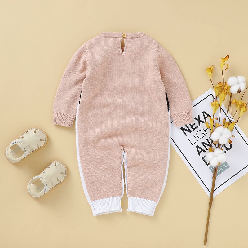 FOCUSNORM 0-24M Autumn Winter Baby Girls Boys Knit Romper Long Sleeve Cartoon Print Warm Jumpsuits