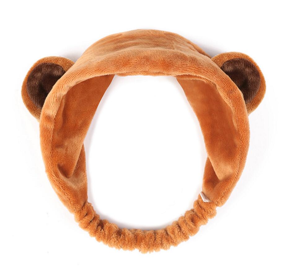 Härlig mjuk carol fleece katt öron smink kosmetisk dusch elastiskt hårband spa pannband tvätta ansikte hårspets pannband  hb011: Brun björn