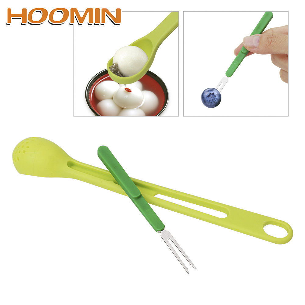 Hoomin 2 in 1 konserverad fruktjuice filtreringssked rostfritt stål fruktgaffel durkskedfilter långa handtag silar