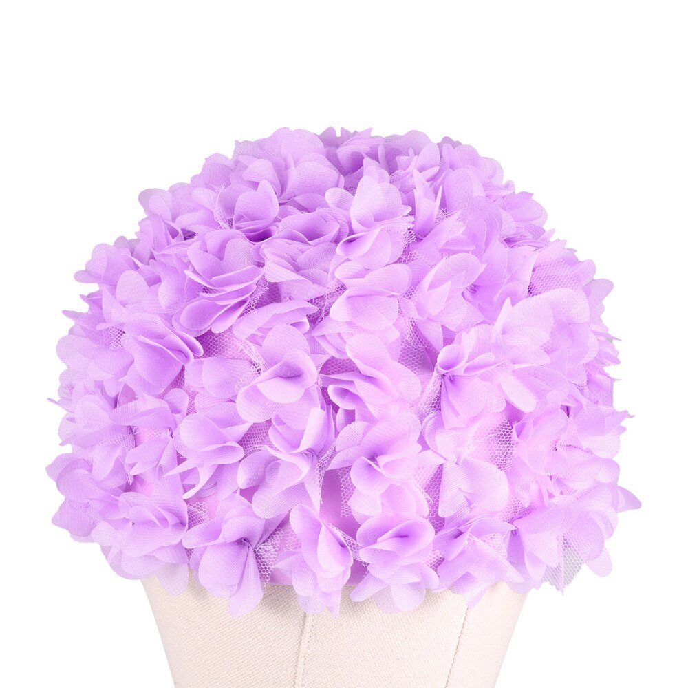 3D Flower Petals Shaped Swim Cap Swimming Hat Adults Bathing Cap Black: Violet