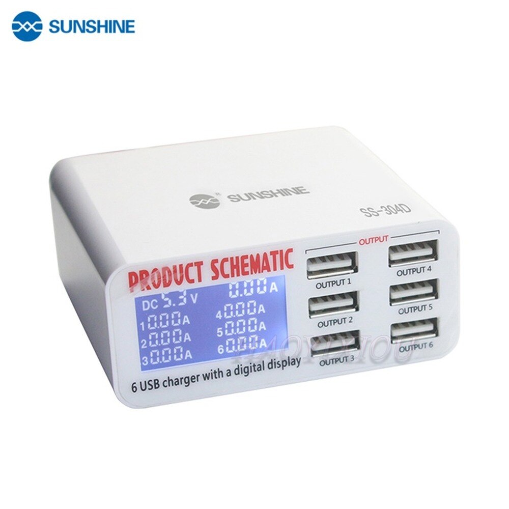 SUNSHINE SS-304D – chargeur intelligent USB 6 ports, prise en charge de la recharge sans fil avec écran LCD pour téléphone portable, outils de réparation