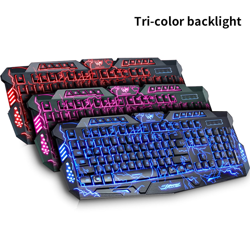 Mechanische Toetsenbord Muis Usb Bedrade Gaming Toetsenbord Muis Cool Led 3-Kleur Kleurrijke Ademhaling Backlit Waterdicht Crack Toetsenbord: 01