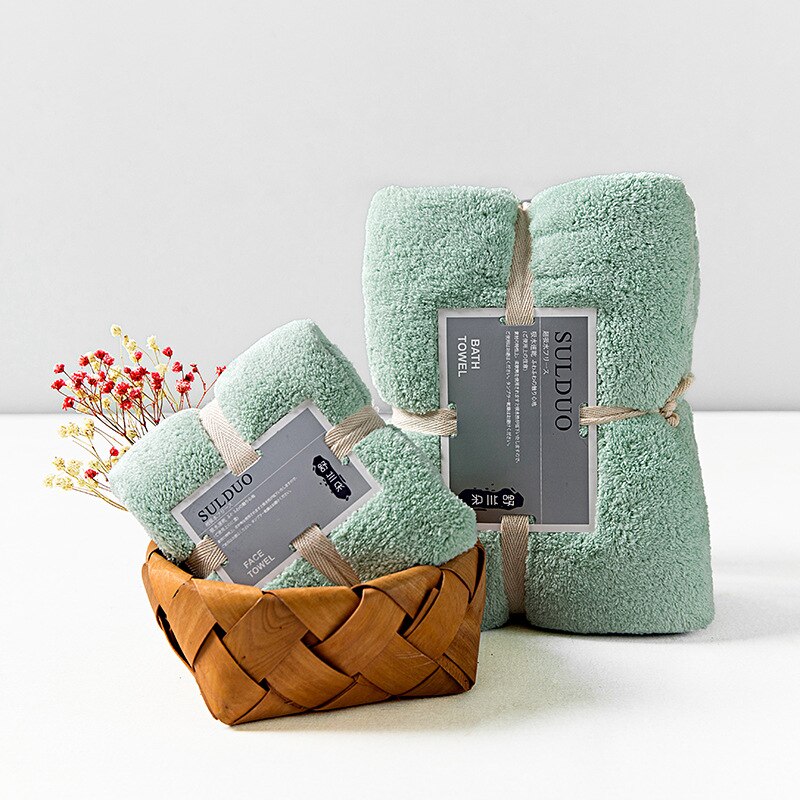 Adulte absorbant ensemble de serviettes de bain chaîne tricoté polyester brocart corail polaire serviette de bain hôtel serviette serviette de bain: light green