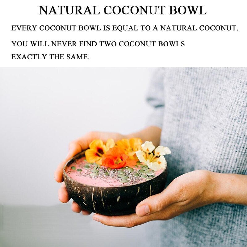 Sommar 12-15cm naturlig kokosnöt skål trä servis sked set kokos kök objekt ris ramen sallad hem dekorativ servis