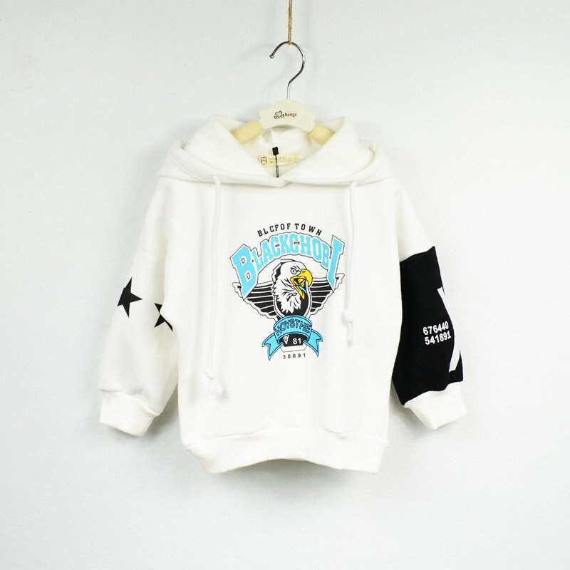 Pull à capuche à manches longues pour garçon, motif aigle, en cachemire, haut pour enfant: WHITE / 110CM