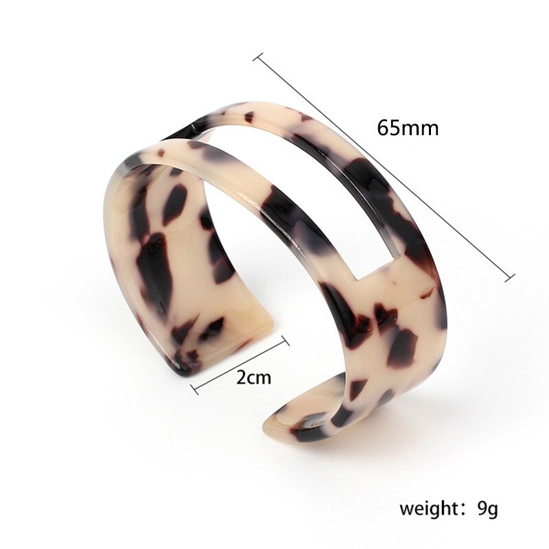 De de carey brazalete acrílico brazaletes anchos pulsera para las mujeres Vintage resina ronda leopardo joyas de boda de última de una pieza