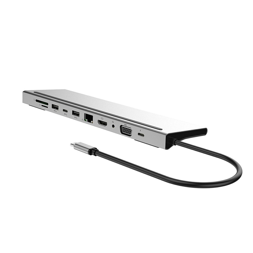 11-In-1 Type C To HDMI VGA Network Card PD Hub Extension Docking Station Aluminum Alloy Support 4K HD Output Card Reader