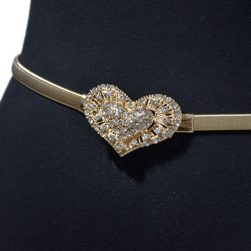 Womens Elastic Metal Waist Belts Women Silver Gold Chain Belts Female Heart Buckle Belts For Ladies Dresses