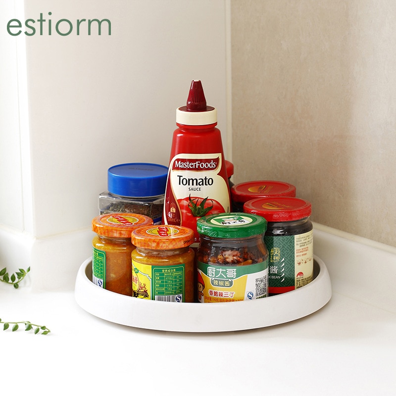 Non-Skid Pantry Cabinet Lazy Susan Turntable 9.84-Inch Kitchen Round Rotating Tray Storage Shelf Seasoning Rack Spice Organizer
