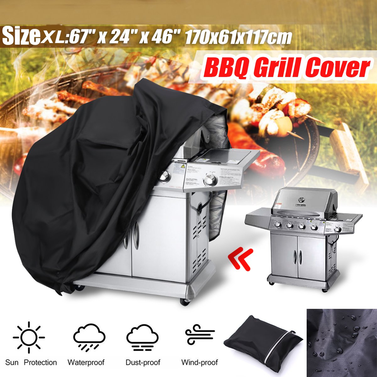 M/L/XL/XXL Portable Waterproof BBQ Grill Barbeque Cover Heavy Duty Gas Garden Charcoal Electric Barbeque Protector Canvas